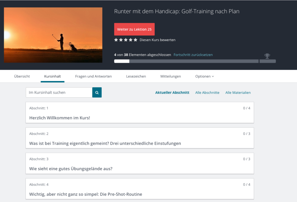Screenshot Kursinhalt